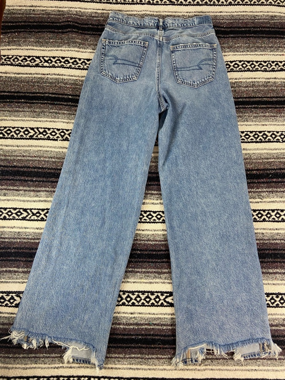 American Eagle Super High Rise Wide Leg Baggy Jeans Distressed 8 X-Long - Picture 3 of 14